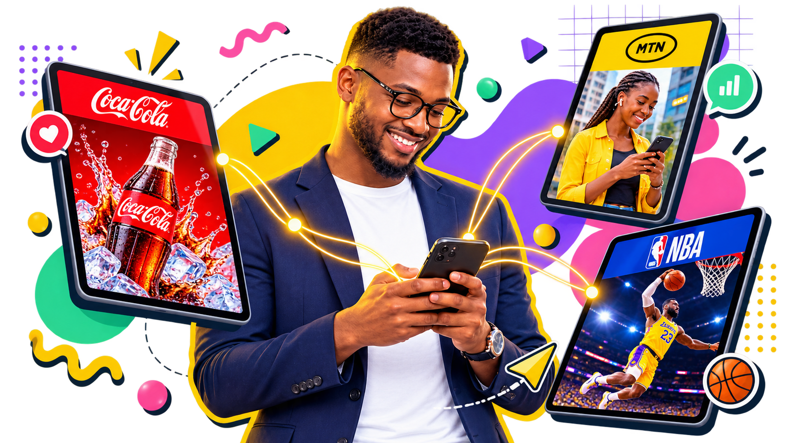 Utilisateur satisfait montrant l'app WeSee Annonceur sur son téléphone